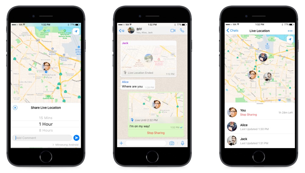 whatsapp live location feature for iOS and android